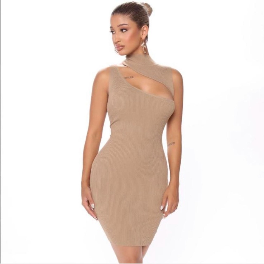 Fashion Nova Neutral Ribbed Tank Dress Large Stretch Viscose Rayon Elegant Layer